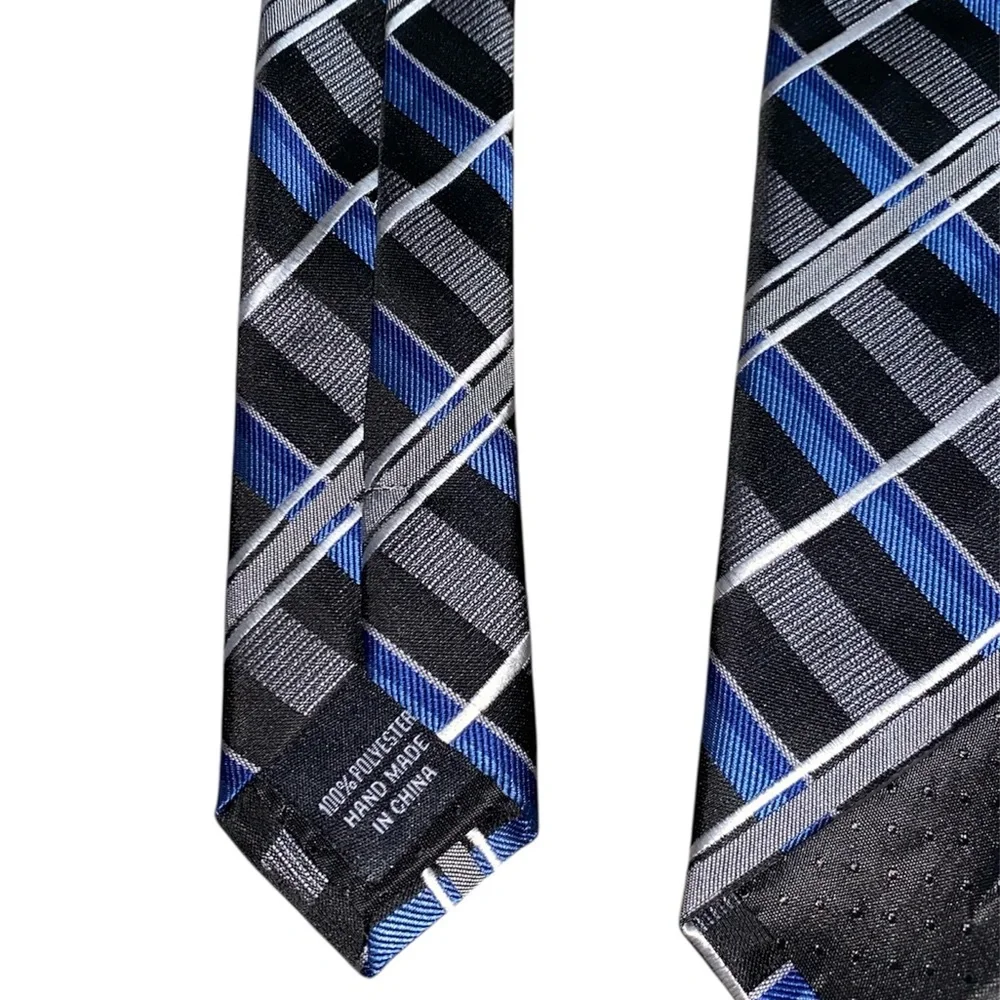 MEN’S WEARHOUSE Platinum Design Men’s Blue Black Silver Polyester Tie